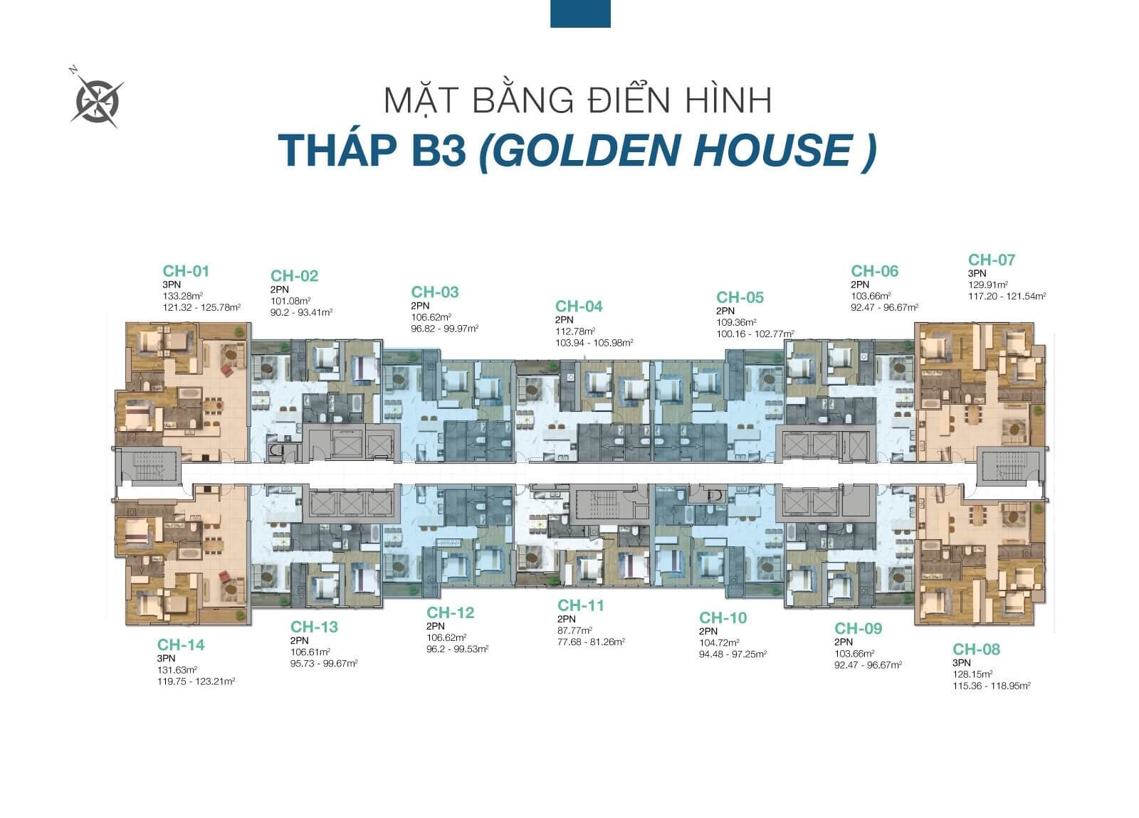 Mặt bằng căn hộ Golden House Sunwah Peal Bình Thạnh