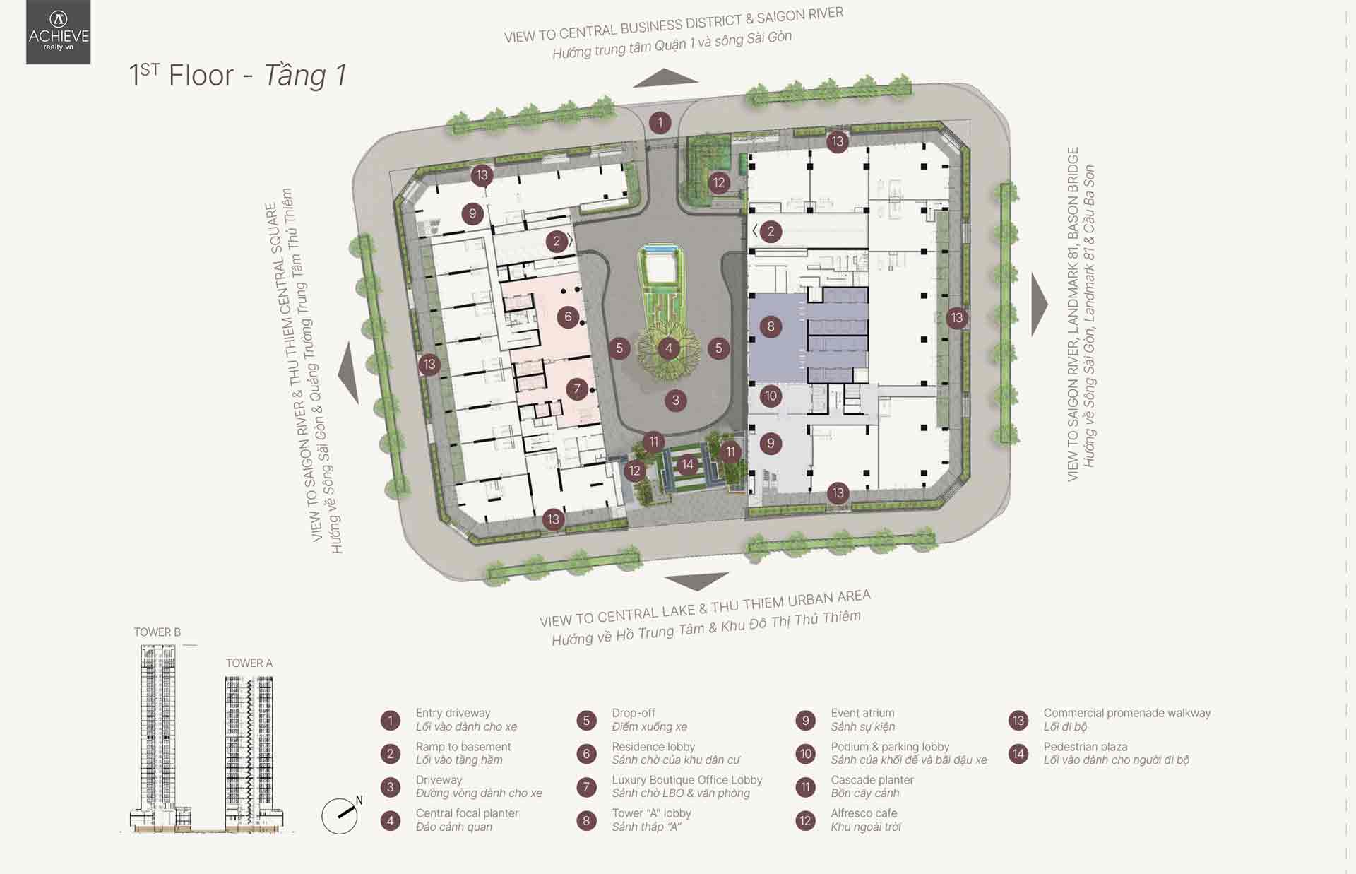 Mặt bằng tầng 1 The OpusK Residence | The Metropole Thủ Thiêm 