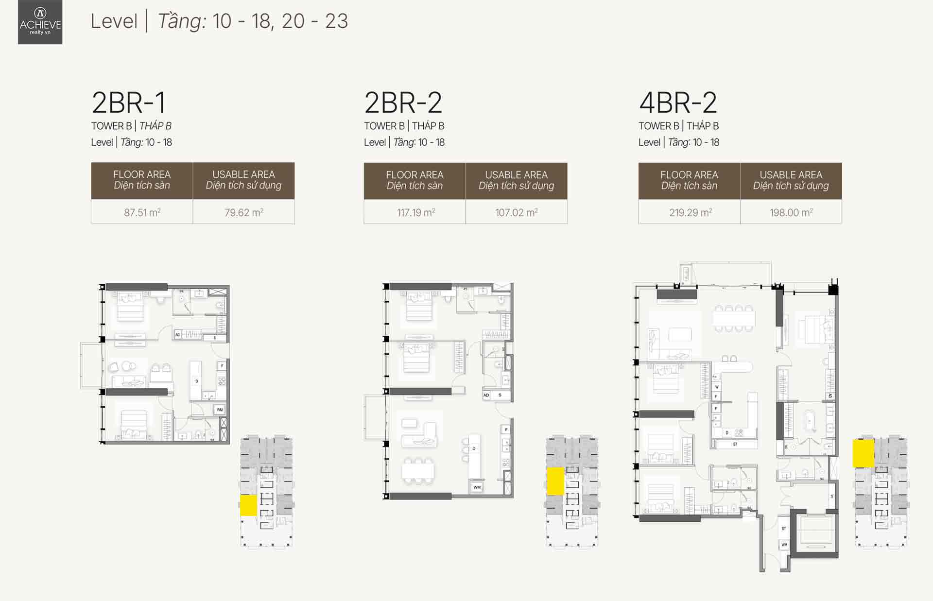 Layout căn 2 và 4 phòng ngủ tầng 10 -23 The OpusK 
