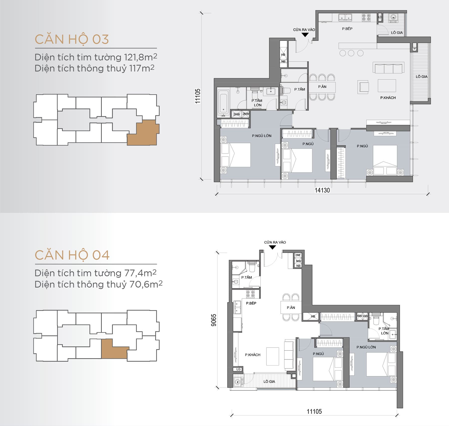 Layout thiết kế tầng điển hình Tòa Lux 6 loại Căn hộ 03, Căn hộ 04.