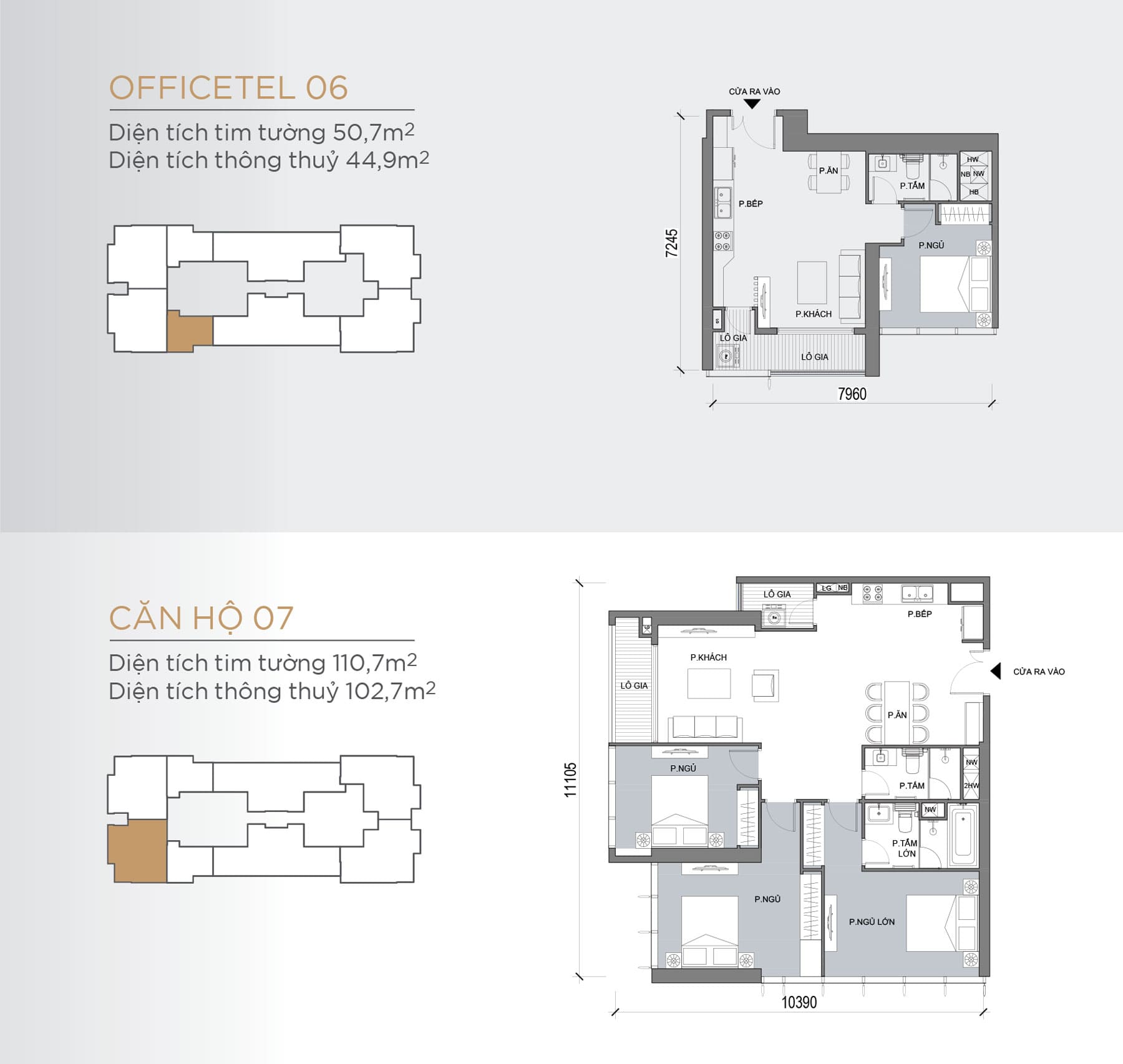 Layout thiết kế điển hình Tầng 23 Tòa Lux 6 loại Officetel 06, Căn hộ 07.