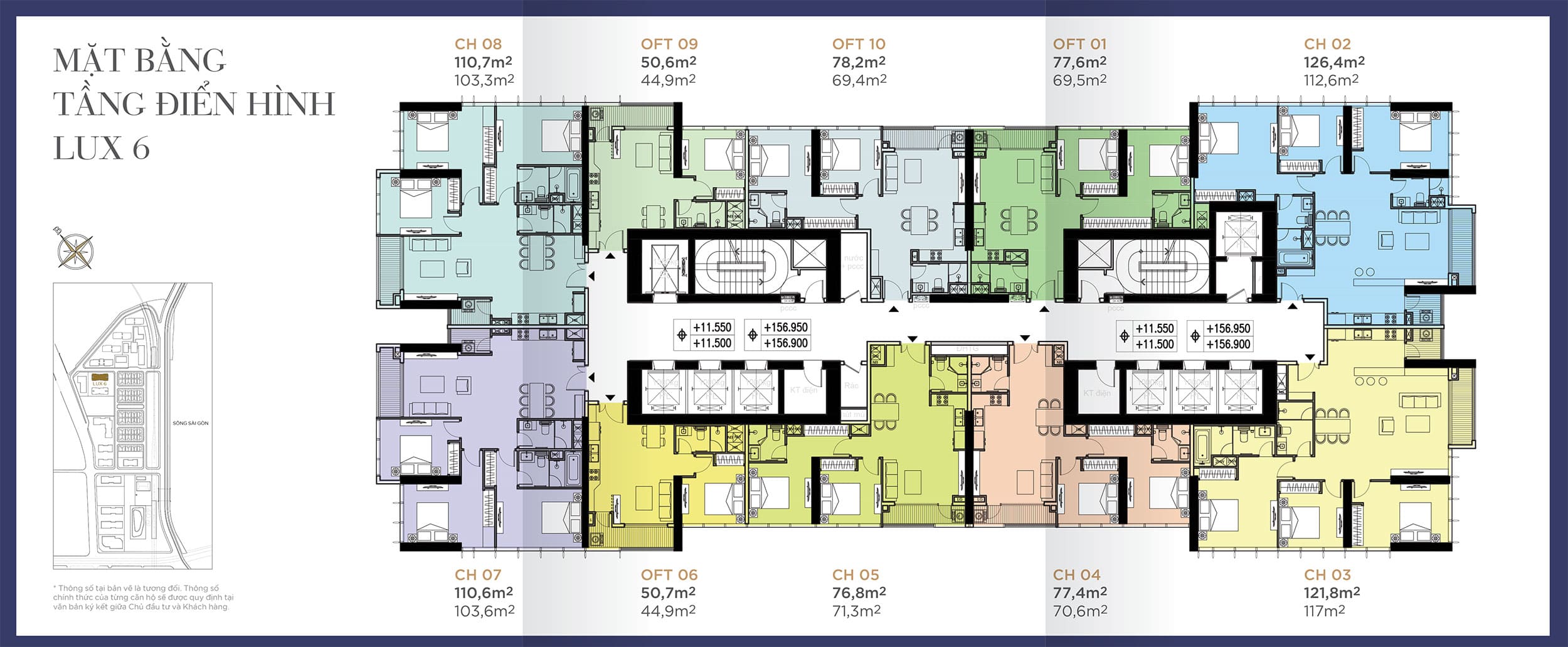Layout điển hình Tòa Lux 6 Vinhomes Golden River.